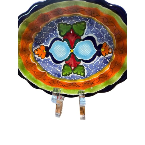 Hand-Painted Mexican Talavera Oval Dish Set Of 2 - Blue & Red Floral Design 5.5" - Picture 11 of 16